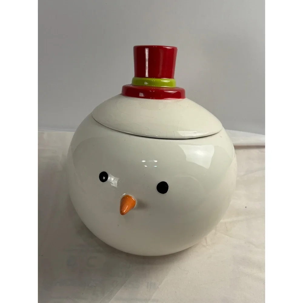 Vintage Mercuries Co Snowman Cookie Jar Christmas Ceramic Holiday Canister